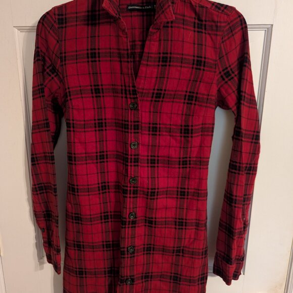 Abercrombie & Fitch Red & Black Plaid Long Flannel Shirt with Ties Ladies sz XS - Picture 6 of 6